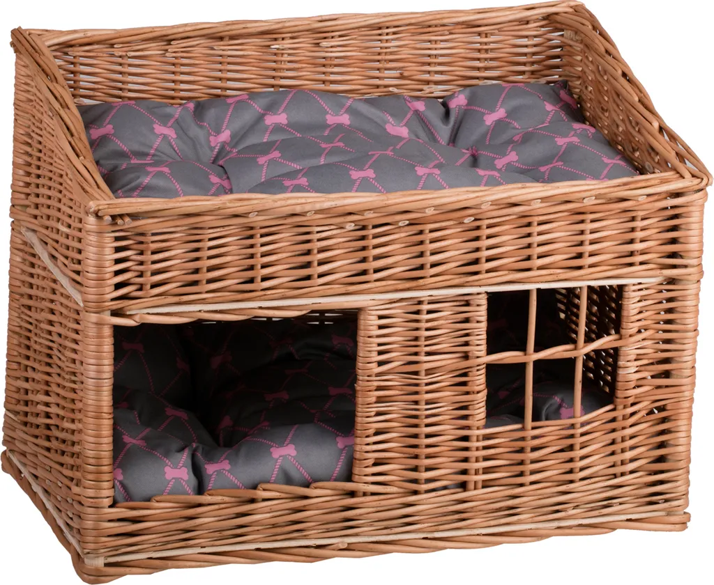 Casetta rettangolare per gatti in colore naturale Cesto per gatti in salice 56X36 H32/42 CM