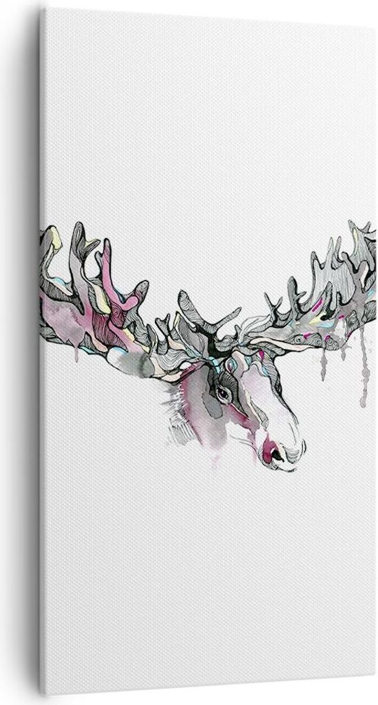 Bild auf Leinwand - Leinwandbild - Moose Bunt Kopf Abbildung - 55x100cm - Wand Bild - Wanddeko - Leinwanddruck - Bilder - Kunstdruck - Wanddekorati...