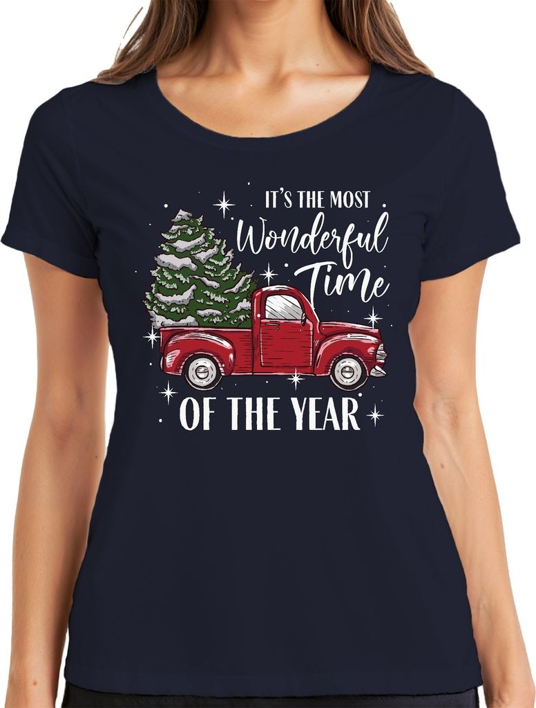 Most Wonderful Time of the Year - Weihnachten Weihnachtsgeschenk Christmas Damen T-Shirt, Navy, M
