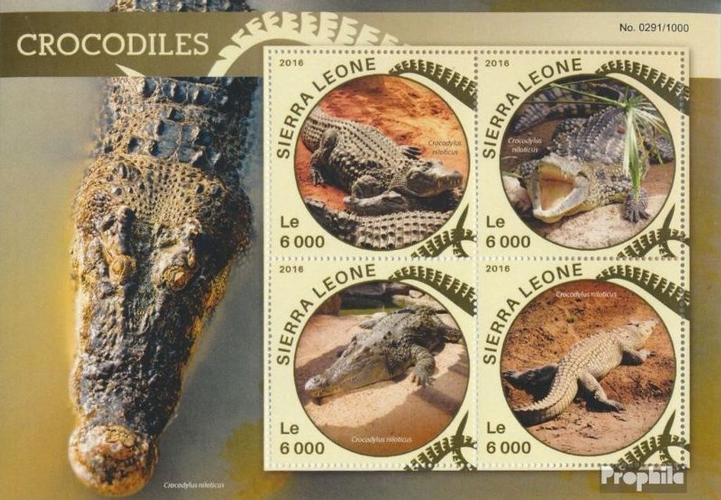 Briefmarken Sierra Leone 2016 Mi 6828-6831 Kleinbogen (kompl. Ausg.) postfrisch Krokodile