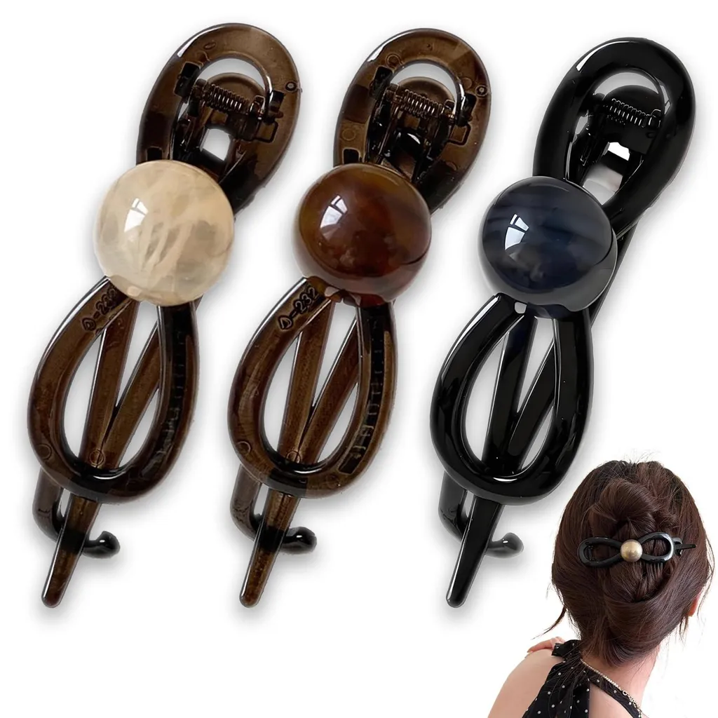 Barrette banane plate antiglisse pour cheveux bouclés - Set de 3 pièces