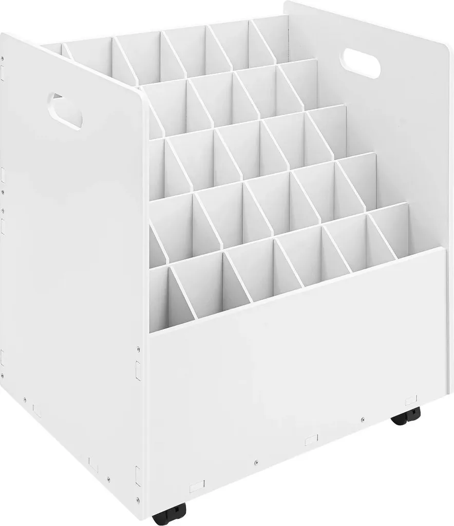 Chariot de rangement pour plans et affiches blanc avec 30 compartiments