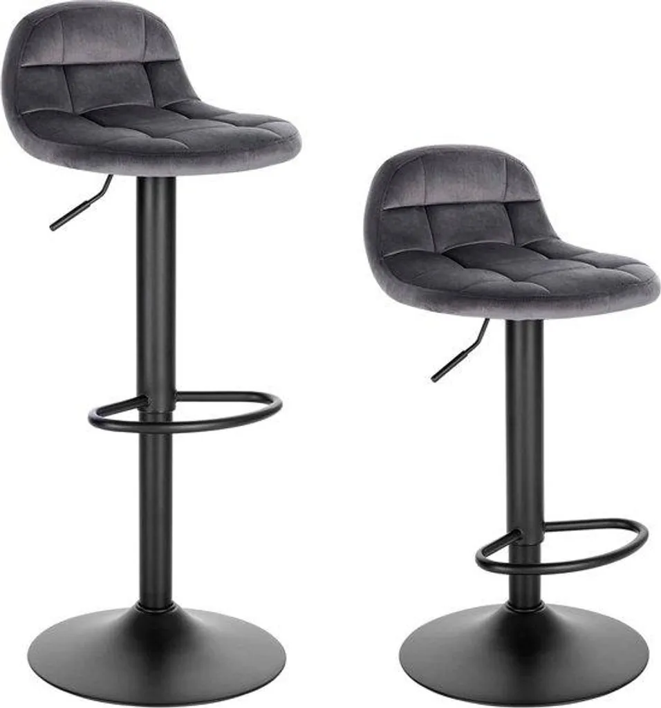 Tabourets hauts réglables en velours - Cuisine - Lot de 2 - Gris Foncé