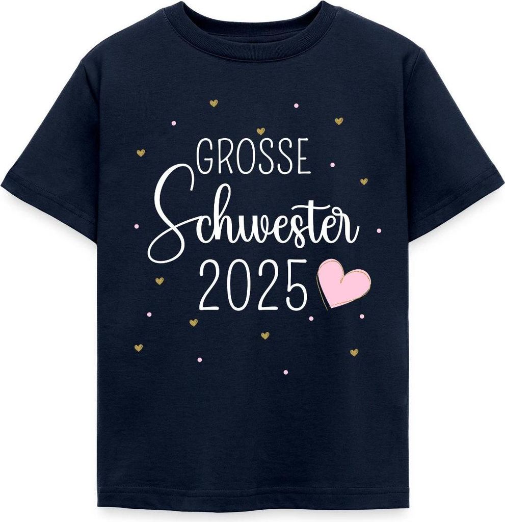 Spreadshirt Große Schwester 2025 Mit Herzchen Kinder T-Shirt, 110/116 (5-6 Jahre), Navy