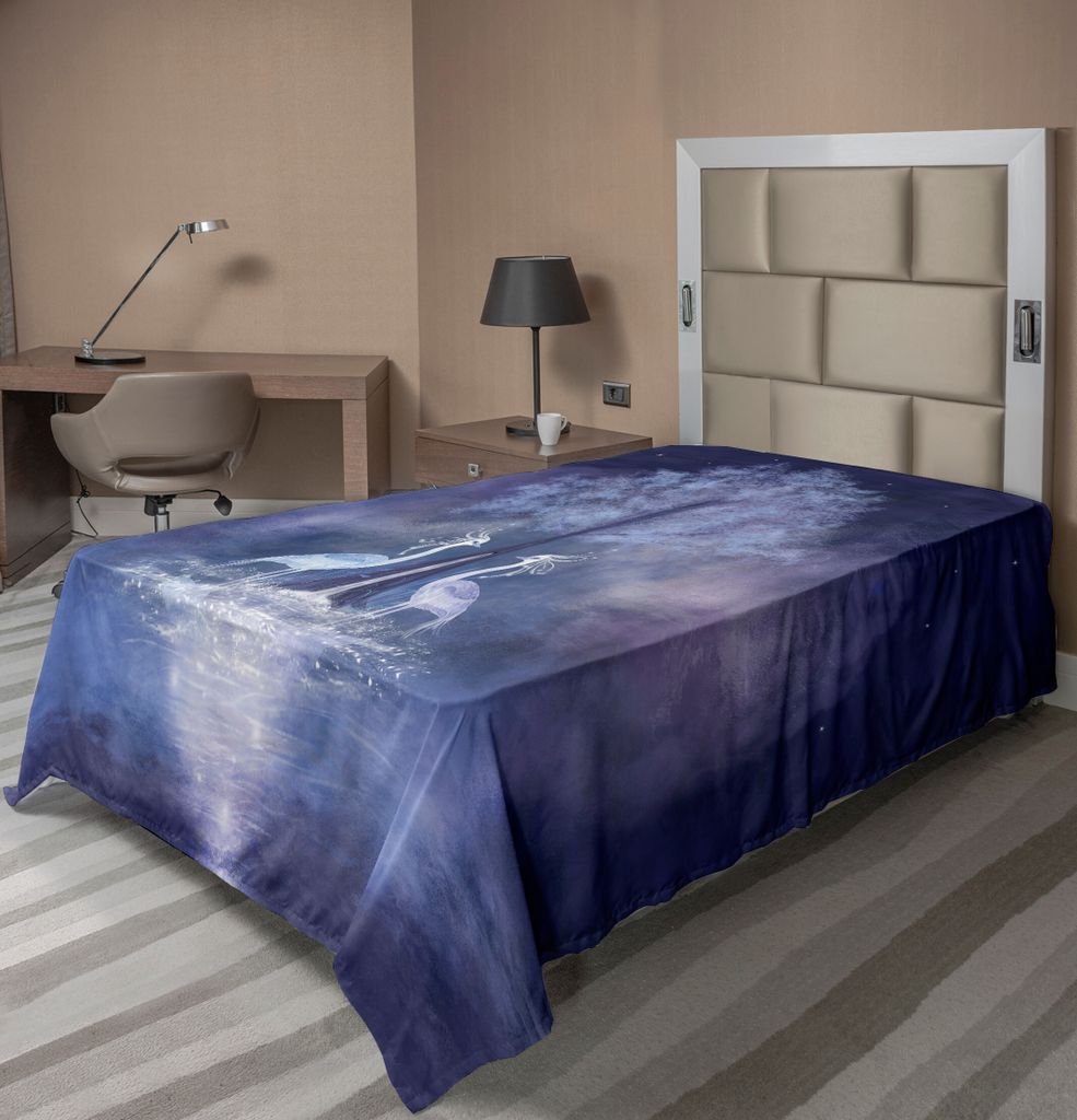 ABAKUHAUS Fantasie Bettlaken, Fabelhafte Und Baum Im Lebenden Wasser Fiktive Mythische Illusorisch Traumhafte Kreatur, weiches bequemes oberes Bett...