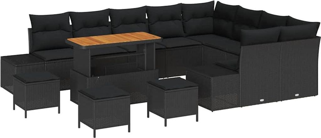 Gartensofa-set mit Kissen 13 pcs Schwarz Poly-Rattan