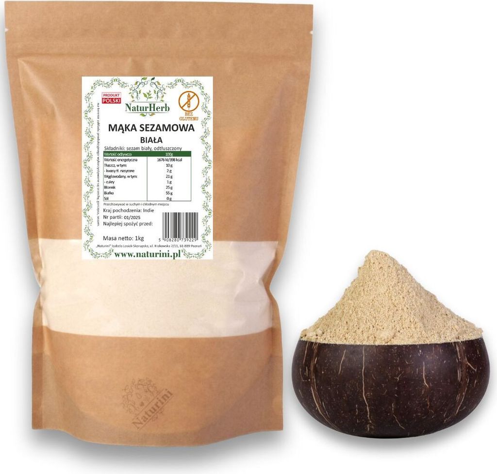 MĄKA SEZAMOWA BIAŁA PREMIUM 1KG Naturini KETO wypieki Zdjęcie produktu 