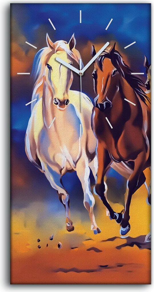 Wandbild Leinwand Bilder Wanduhr 30x60 Wandbild Malerei Pferden Galopprennen - weiße Hände