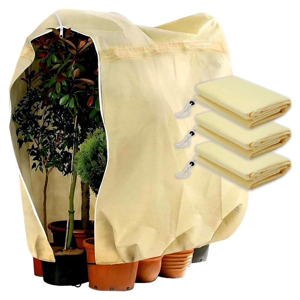 3 Stück 120 * 180CM Winterschutz für Pflanzen, Frostschutzhaube für Kübelpflanzen mit Reißverschluss und Zugband, Garten Winterschutzvlies