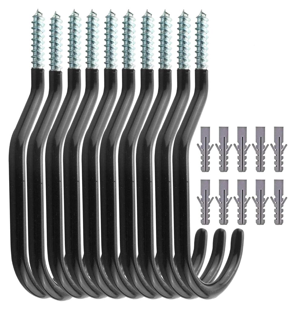 10 Stück Schwerlast-Wandhaken, Garagenhaken & Fahrradhalterung zum Schrauben, Robuste Wandhaken für Garage & Keller, Schwarz