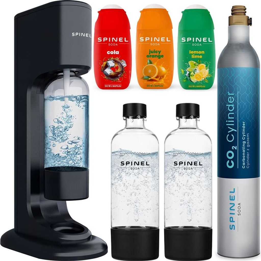 Spinel Soda Wassersprudler BubbleON + Spinel Soda Sirups, 4 Stück