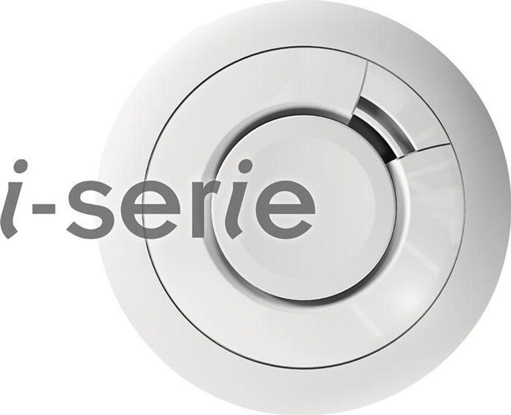 A white, circular smoke detector with the text "i-serie" overlaid on the left side.