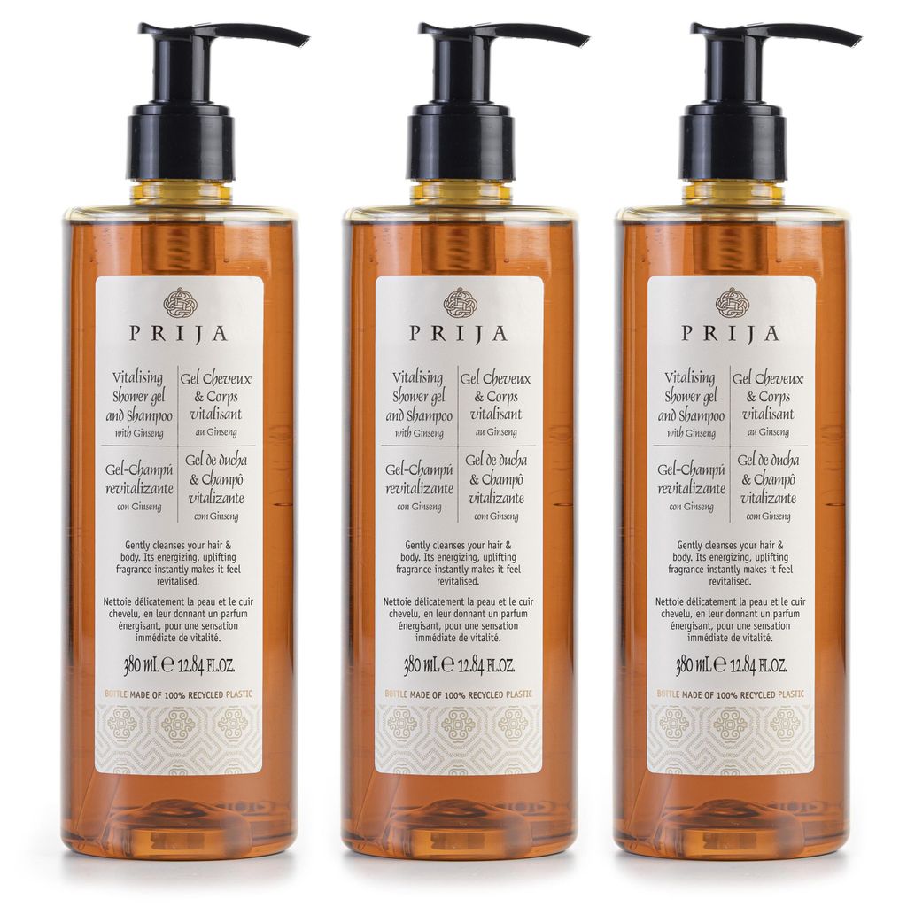 PRIJA flüssiges Shampoo/Duschgel Ginseng 3x380ml Produktbild 