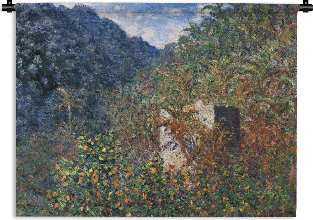 MuchoWow Wandteppich Wandbehang Das Tal von Sasso - das Gemälde von Claude Monet 90x67.5 cm Tapisserie Dekoration Wandtuch - Fototeppich - Wand-...