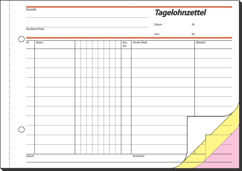 Formularbuch Tagelohnbuch A5 quer selbstdurchschreibend VE=5x3x40 Blatt