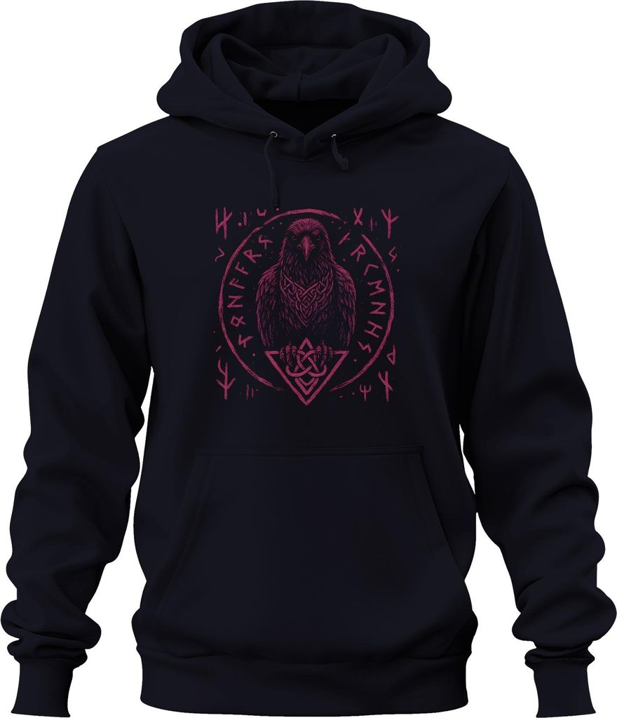 Wikinger Rabe Norse Mythologie Runen Keltischer Knoten nordisch Uni Hoodie Kapuzenpullover, Navy, XXL