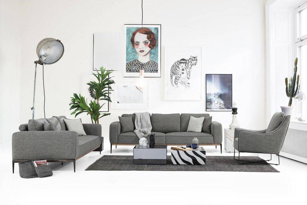 Sofagarnitur 431 Sitzer Sofa Modern Stoff Set Grau Gruppe Wohnzimmer