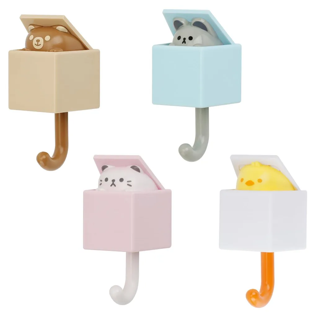 Porte-serviettes adhésif pour salle de bain enfant motif animaux x4
