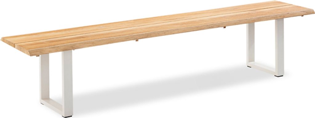 Gartenbank Solido 240x45 Sitzfläche Teakholz Baumkante Profilkufe Alu Ivory