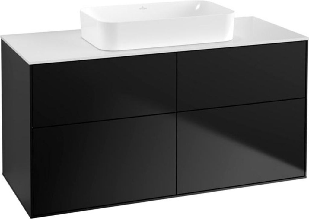 Villeroy & Boch Finion Waschtischunterschrank, 4 Auszüge, mit integrierter Beleuchtung, Waschbecken mittig, ohne Hahnloch, 1200x603x501mm, Glass W...