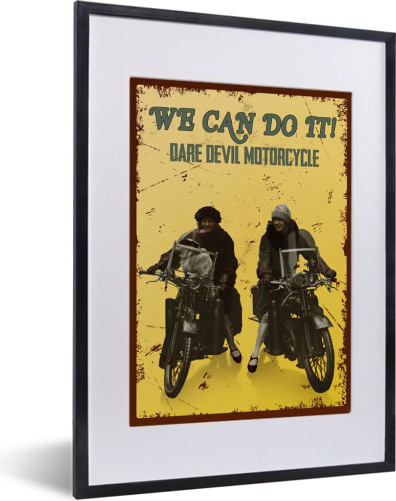 MuchoWow MuchoWow Gerahmtes Poster Motorrad - Oldtimer - Frauen - Zitat 30x40 cm - Poster mit zchwarzem Bilderrahmen - Wandposter Schlafzimmer