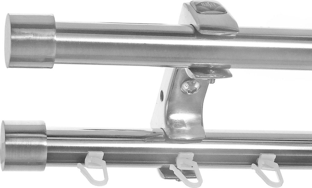 Rohr + Innenlauf Edelstahl Look Gardinenstange Ø 20mm Deckenträger 2-läufig zweiläufig Kappe D60 E30E30 RI