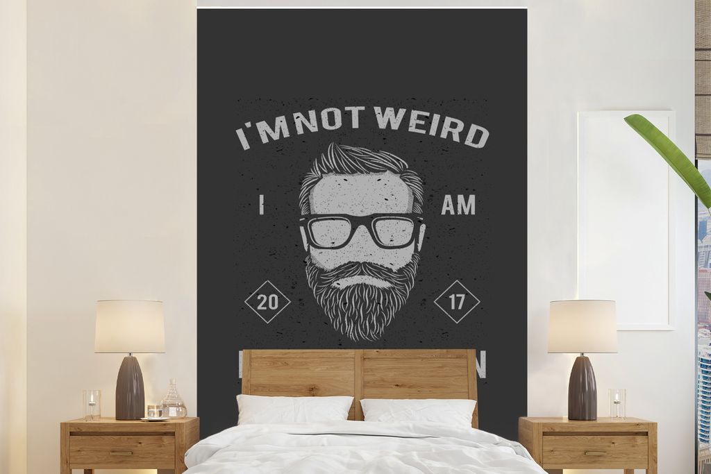 MuchoWow Fototapete für Wohnzimmer oder Schlafzimmer Wandtapete Vinyl Motivtapete Jahrgang - Bart - Gläser - 180x280 cm - Wallpaper