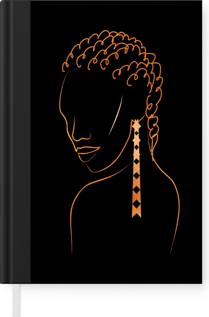 MuchoWow Notizbuch Tagebuch Haushaltsbuch Notebook A5 Frau - Gold - Ohrring - Strichzeichnung - Notizblock - Notizheft - Notebook - Schreibblock ...