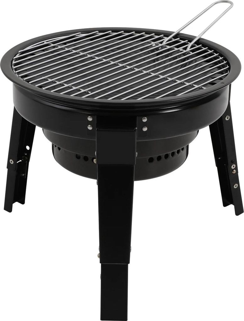Tragbarer Holzkohlegrill - Fassgrill/Tischgrill - Mit Grillzubehör und Tragetasche - Emaillierter Kohlenstoffstahl - Leicht zu reinigen - Schwarz