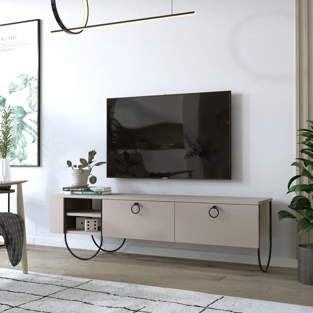 Banc TV Norfolk Moka Clair - Grand Meuble de Salon Moderne Skye Decor