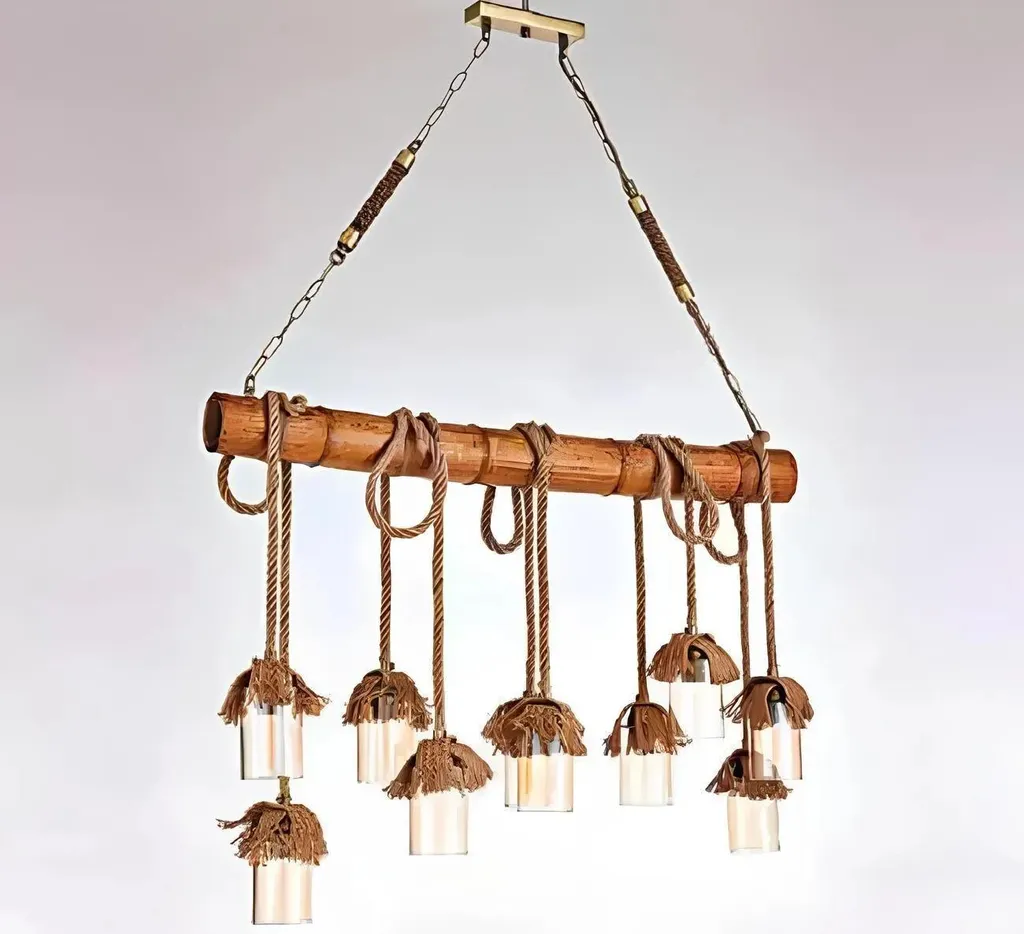 Plafonnier moderne en bois naturel et bambou tressé pour salon design