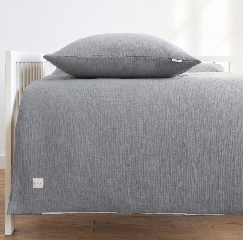 MUSSELIN Baby Bettwäsche 80x80 + 35x40 cm Grau - Kinderbettwäsche 100% Baumwolle, weich & atmungsaktiv für Wiege Kinderwagen LOOLAY