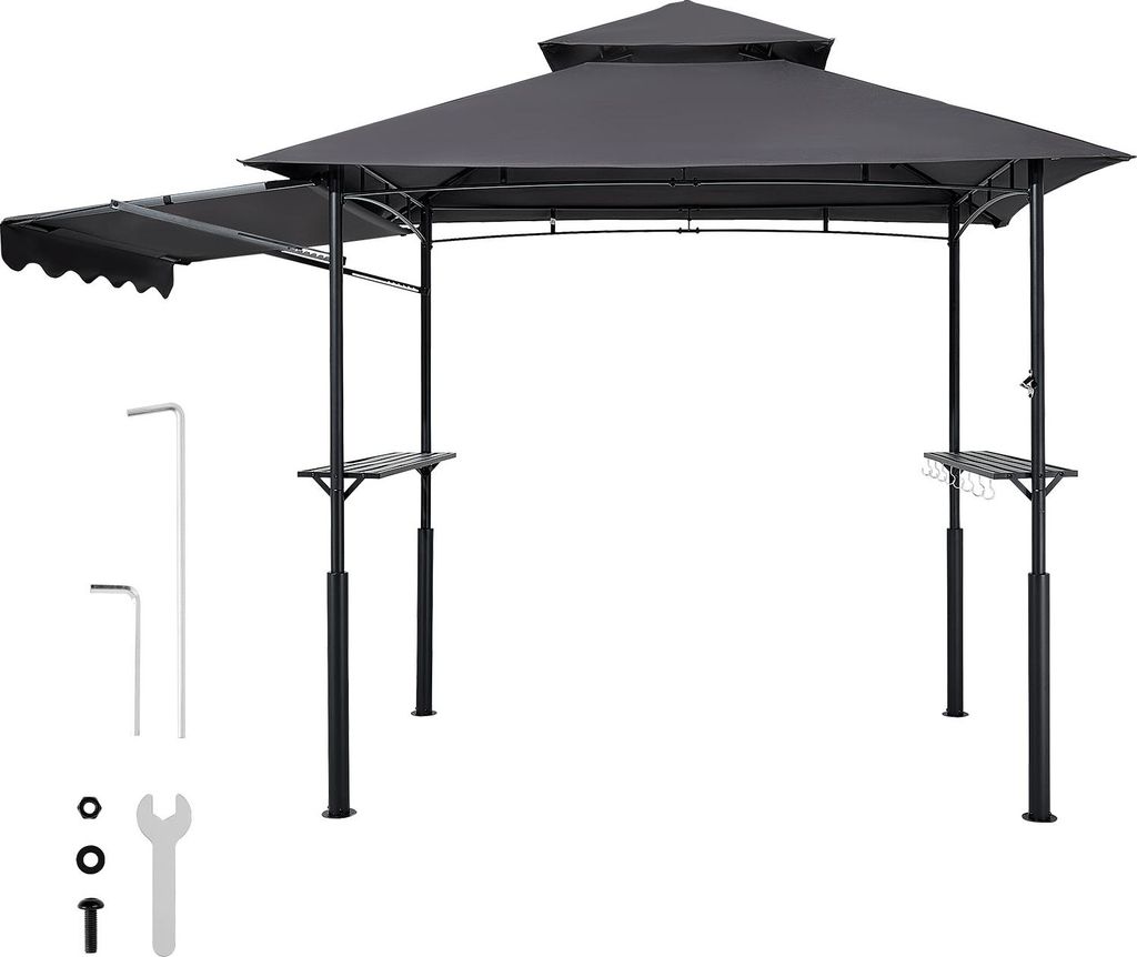 SucceBuy Grillpavillon 2430x1500x500mm, Überdachung für Außengrill, 2-stufiges BBQ-Gazebo mit verstärkten Beinen und Markise, ideal für Terras...