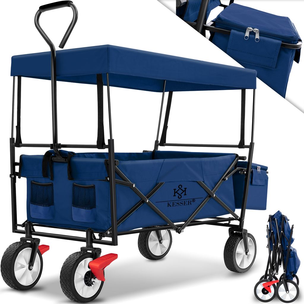 Bollerwagen Faltbar mit Dach Gartenanhänger zusammenklappbar Handwagen Blau 