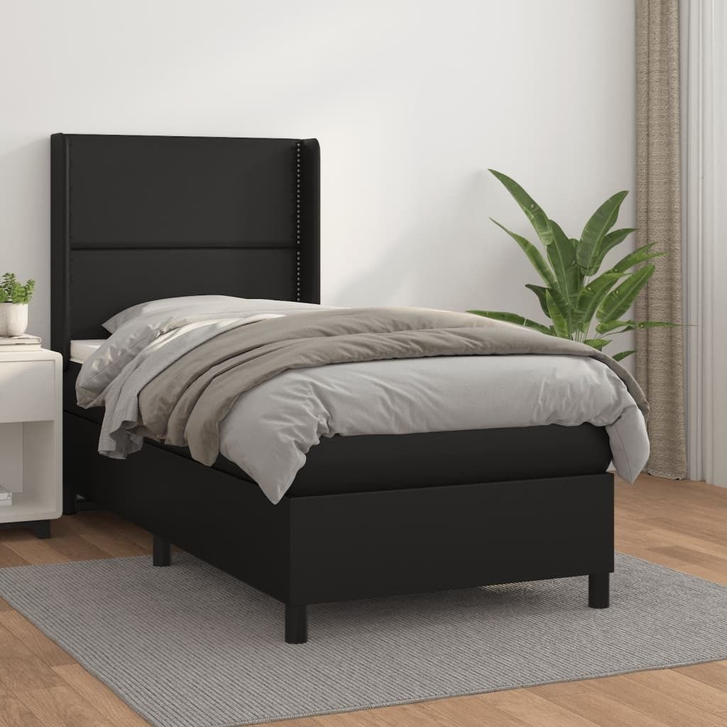 The Living Store Boxspringbett mit Matratze Schwarz 90x190 cm Kunstleder