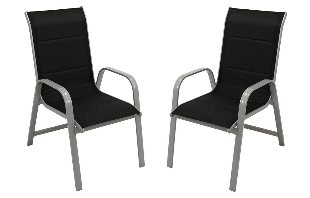 DEGAMO Stapelsessel Gartensessel Gartenstuhl CESANO, stapelbar, Aluminium silbergrau + Textilgewebe gepolstert schwarz, 2 Stück