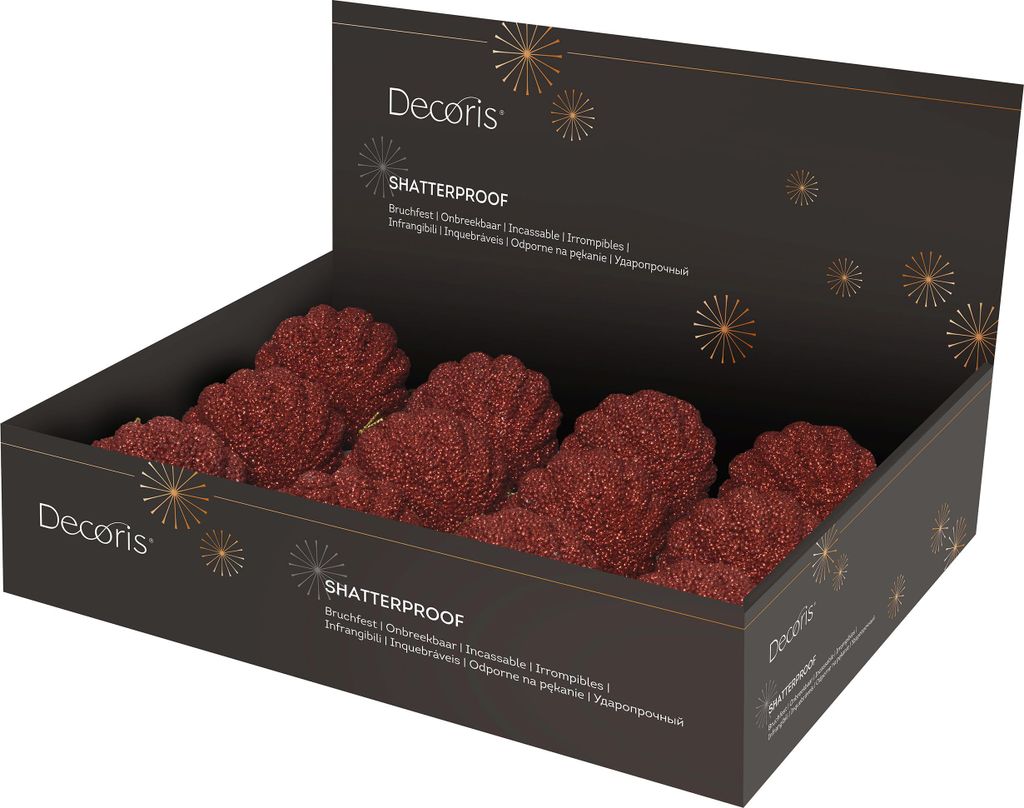 Weihnachtskugeln Kunststoff 8cm Glitzer geriffelt 12er Set Rot