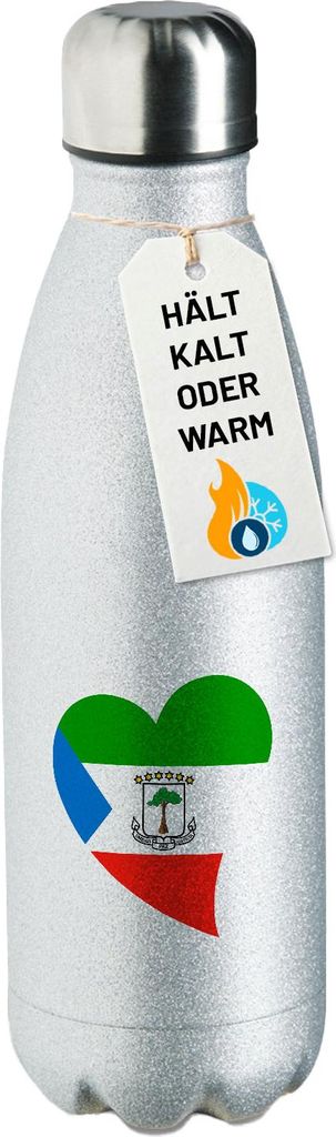 Huuraa Trinkflasche Äquatorialguinea Flagge Herz 500ml Silver Edelstahl Wasserflasche Trinkflasche Geschenkidee