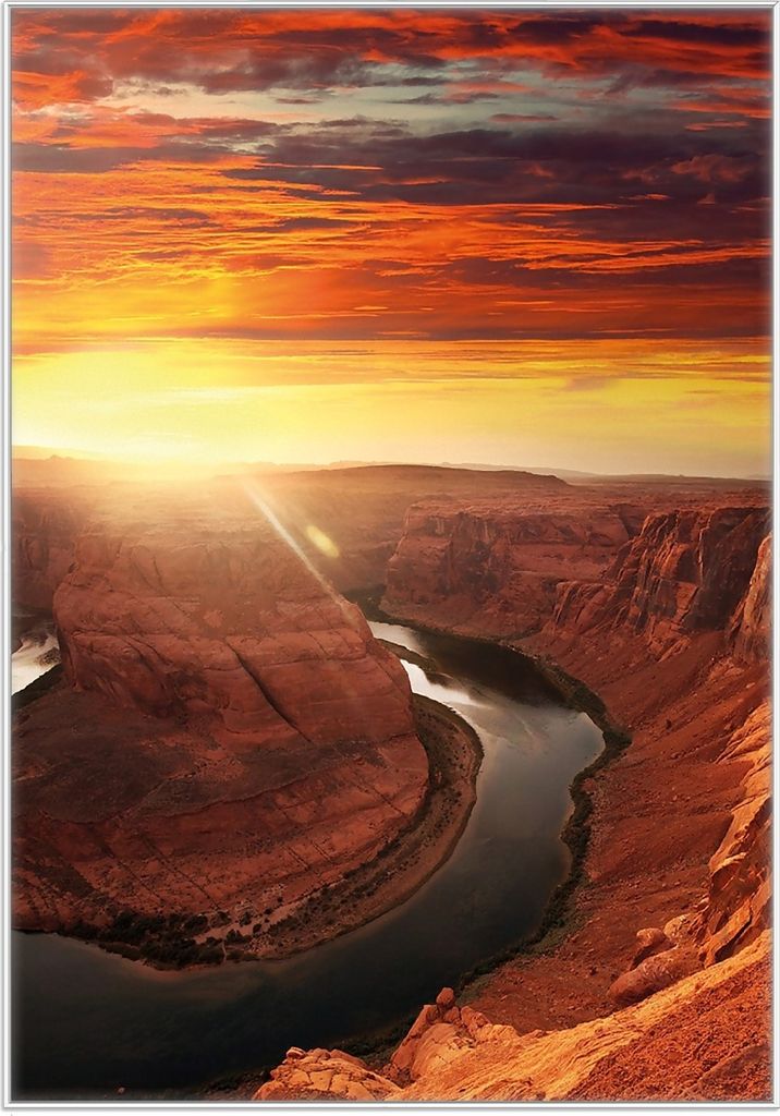 Wallario Wandbild Grand Canyon bei Sonnenuntergang, Größe: 70,30 x 100,30 cm, Poster mit weißem Kunststoffrahmen