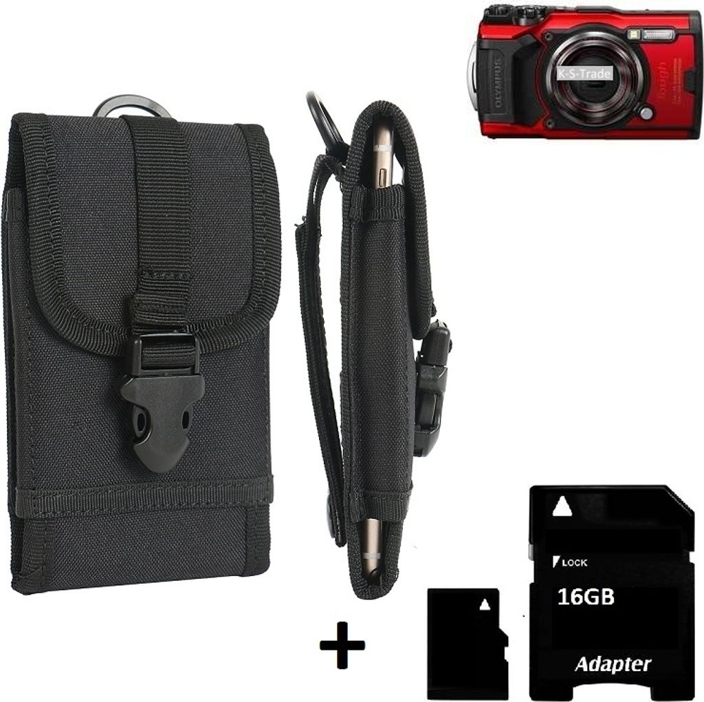 Gürteltasche für Kompaktkameras kompatibel mit Olympus TOUGH TG-6 Holster Kameratasche + 16GB Speicherkarte Gürtel Tasche wasserabweisend robuste