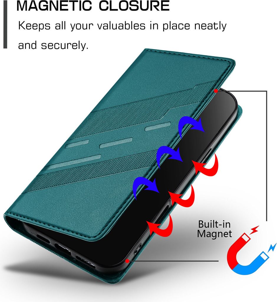 Housse Portefeuille Pour Realme C21 - Étui Anti-choc En Simili Cuir Noir, Avec Clip Et Pochettes