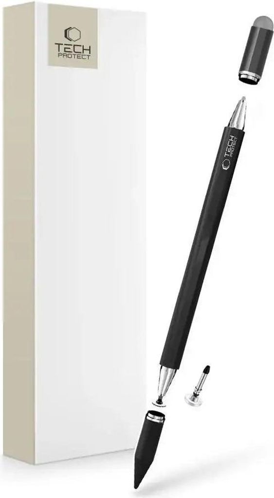A stylus pen and its packaging are shown against a white background.