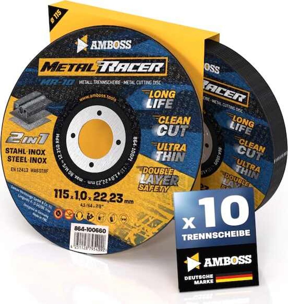 10x Amboss Metal Racer Trennscheibe | Ø115 mm - 1 mm - 22.23 mm |