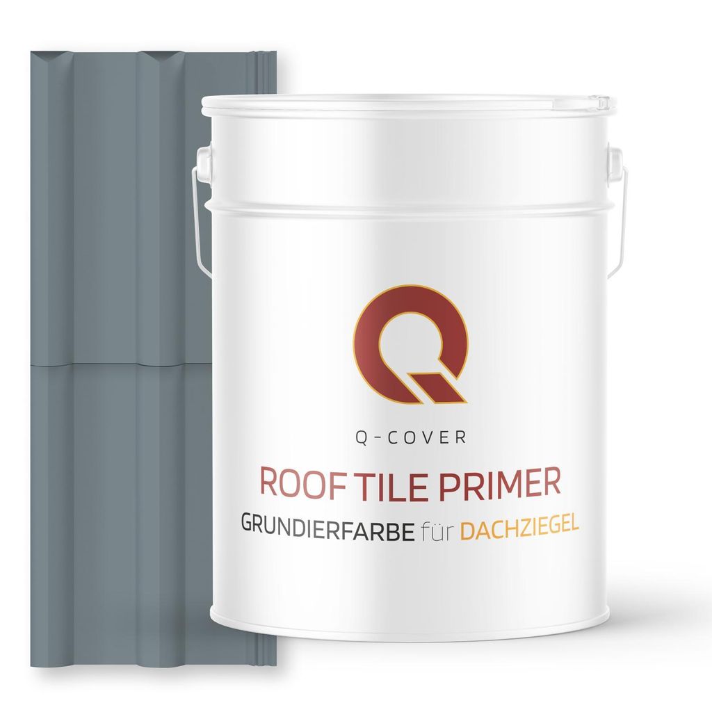 Grundierfarbe für Dachziegel Fehgrau RAL 7000 10 L | wetterfeste Dachbeschichtung | für Ziegel, Beton, Eternit | UV-beständig | Q-COVER