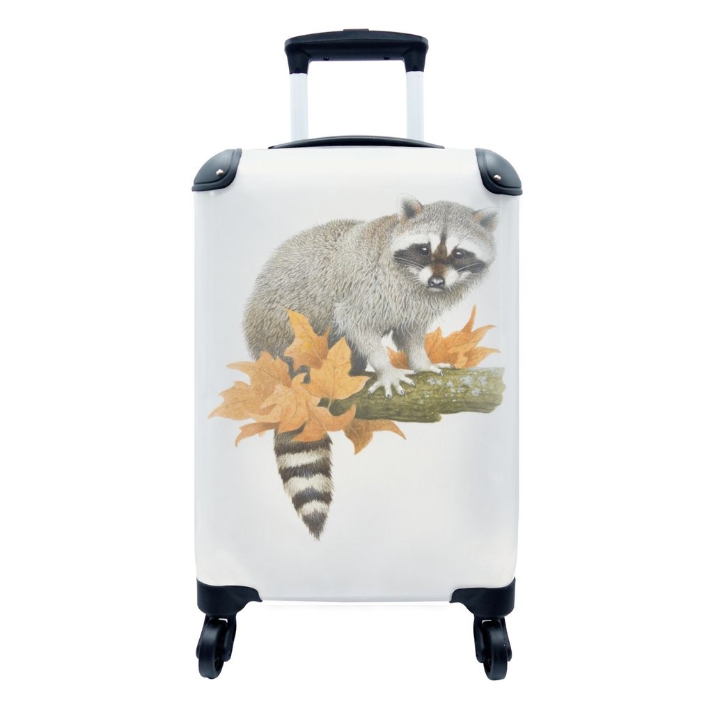 MuchoWow Koffer Handgepäck Trolley Rollkoffer Kleine Reisekoffer mit 4 Rollen - Illustration eines Waschbären auf einem Ast - Cabin Size < 55x4...