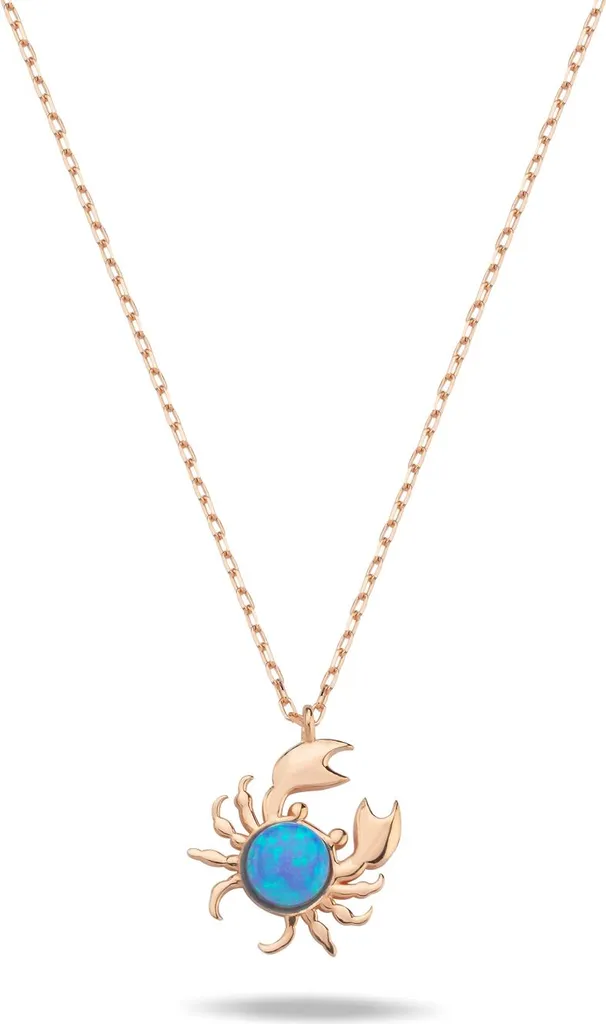 Bijou astrologique : Collier signe Cancer en argent et opale bleue rose