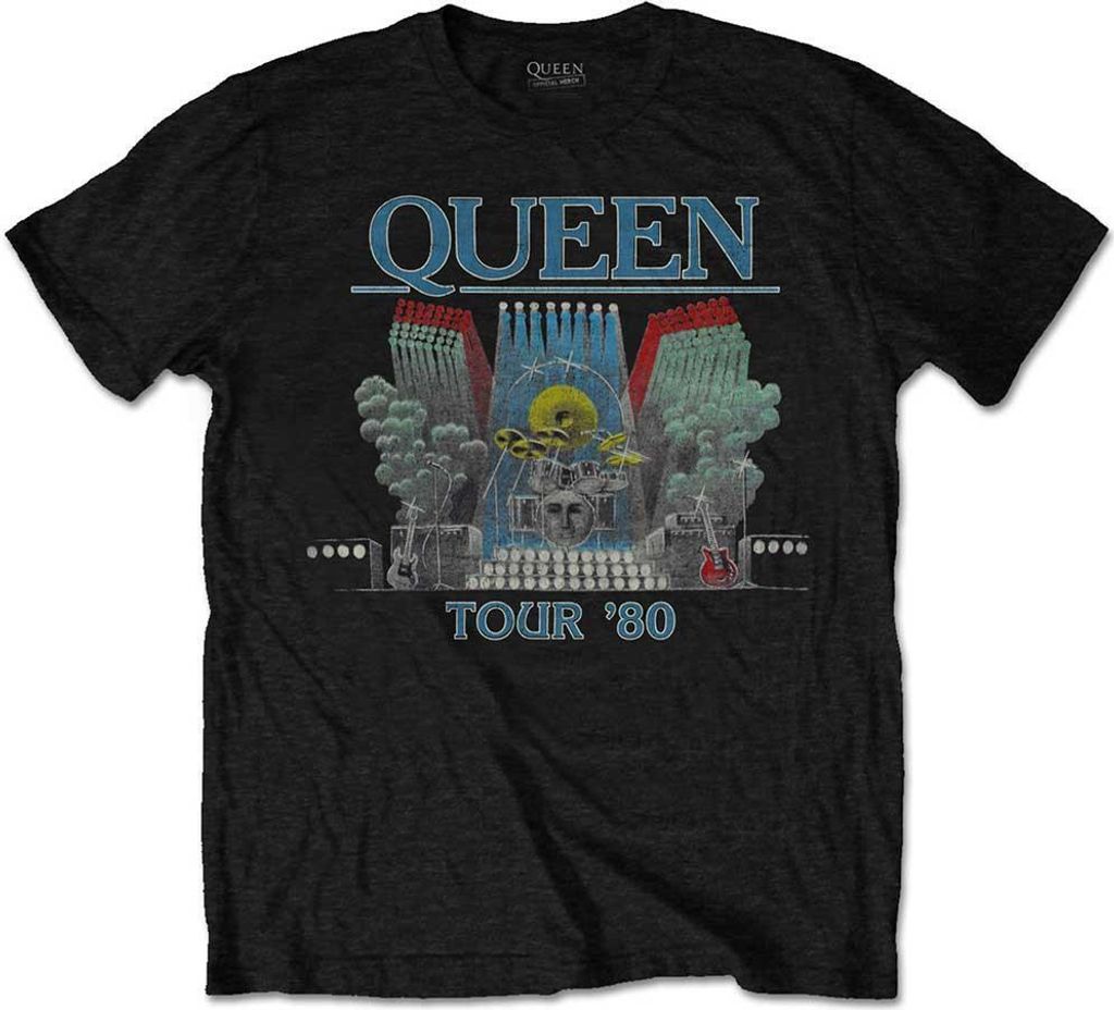Queen - "Tour ́80" T-Shirt für Herren/Damen Uni RO1350 (XXL) (Schwarz)