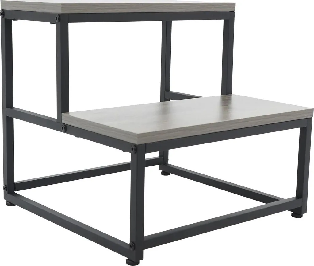 Escabeau 2 marches autoportant gris avec système de pieds modulables