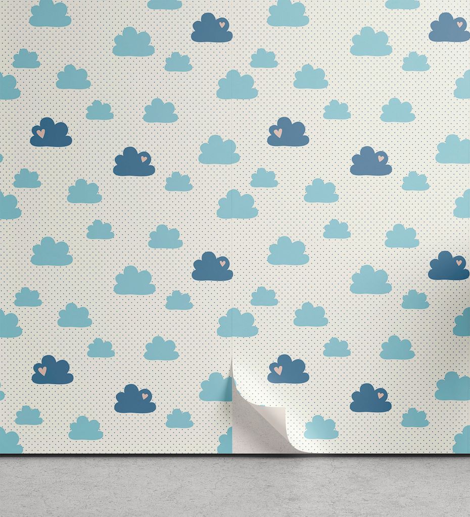 ABAKUHAUS Wolken abziehbare & klebbare Tapete für Zuhause, Herz-Tupfen Nursery, selbstklebendes Wohnzimmer Küchenakzent, 33 cm x 90 cm, Pale Sky ...