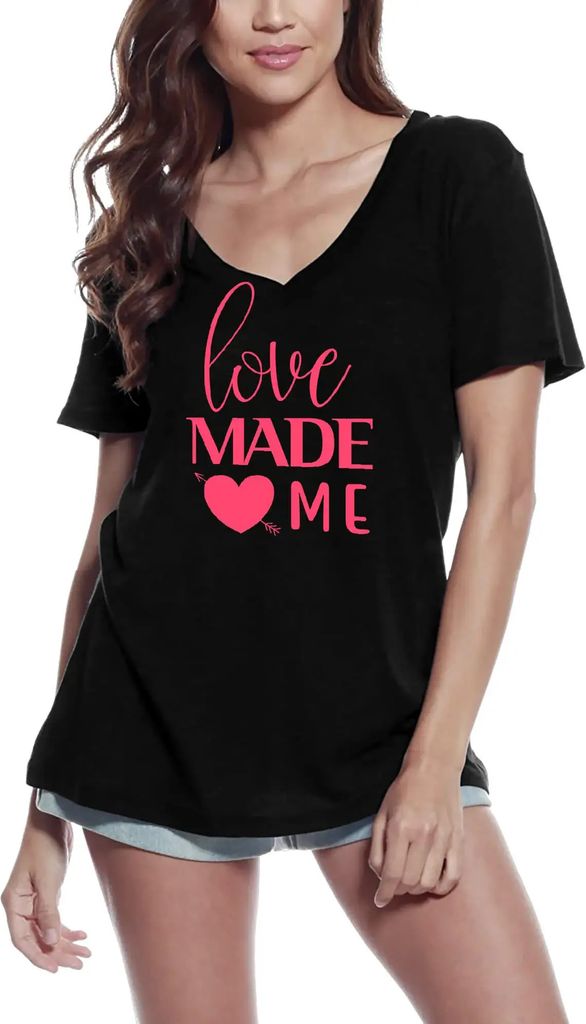 Damen Grafik T-Shirt V-Ausschnitt Die Liebe machte mich – Love Made Me – Öko-Verantwortlich Vintage Jahrgang Kurzarm Lustige Druck Geburtstag ...